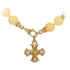 Vintage Judith Ripka Gold Beaded Enhancer Cross Necklace