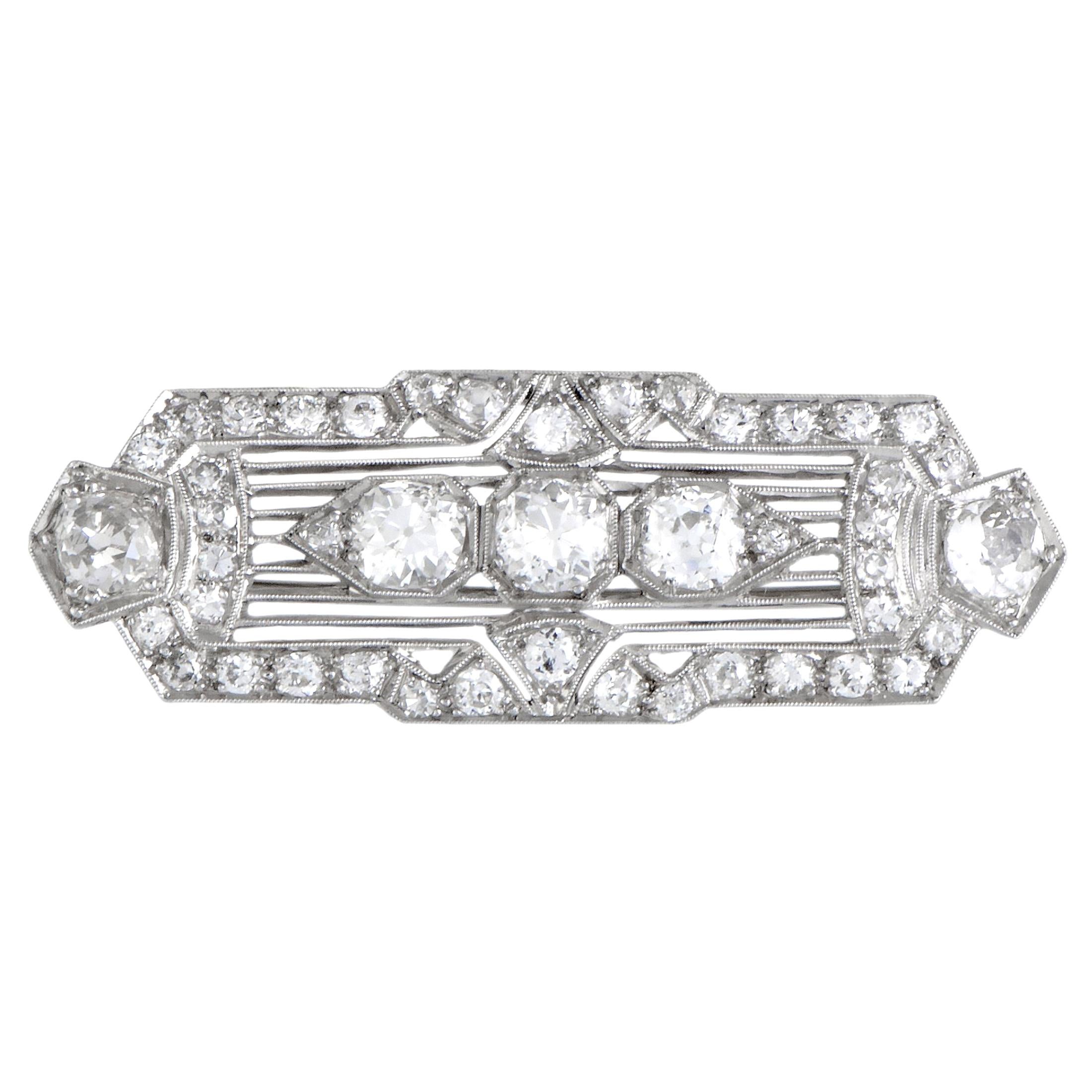 Diamond Pave Platinum Rectangular Brooch
