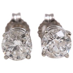 Diamond Solitaire Stud Earrings Rounds 1.27 Carat 14 Karat White Gold