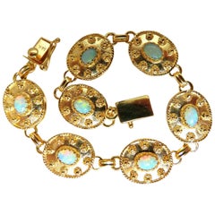 4.00 Carat Natural Australian Opal Beaded Gilt Bracelet 14 Karat