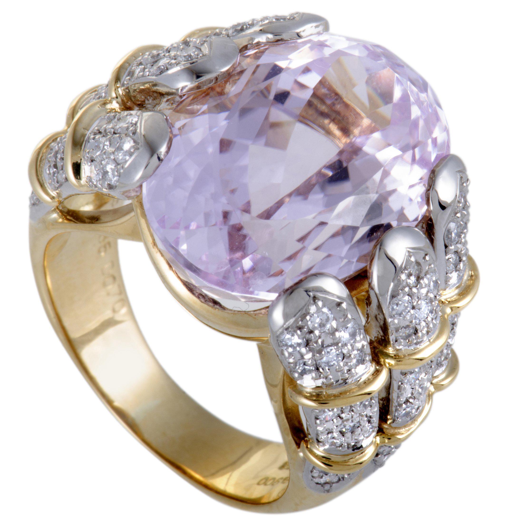 Kunzite and Diamond Gold Cocktail Ring