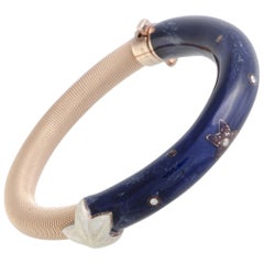 Nouvelle Bague Sterling Silver and Yellow Gold Diamonds, Ivory and Blue Enamel