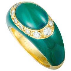 Van Cleef & Arpels Vintage Diamond and Chrysoprase Yellow Gold Bombe Ring
