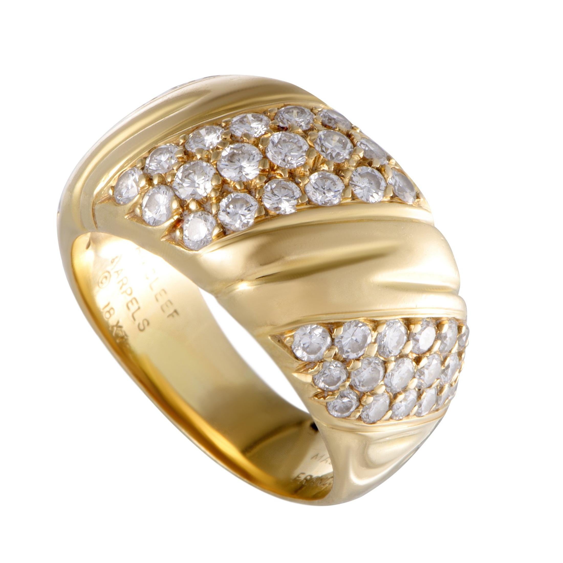 Van Cleef & Arpels Yellow Gold Three-Row Diagonal Diamond Pave Band Ring