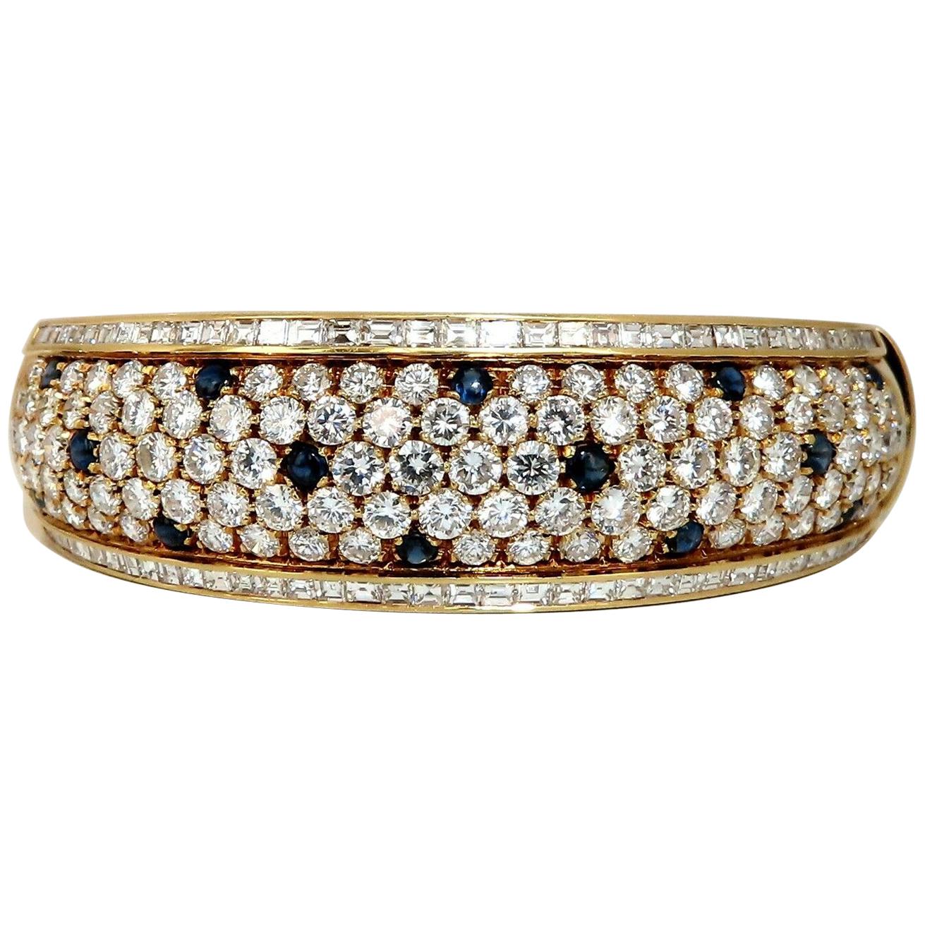 Bracelet jonc en or 18 carats avec diamants et saphirs naturels de 15,50 carats