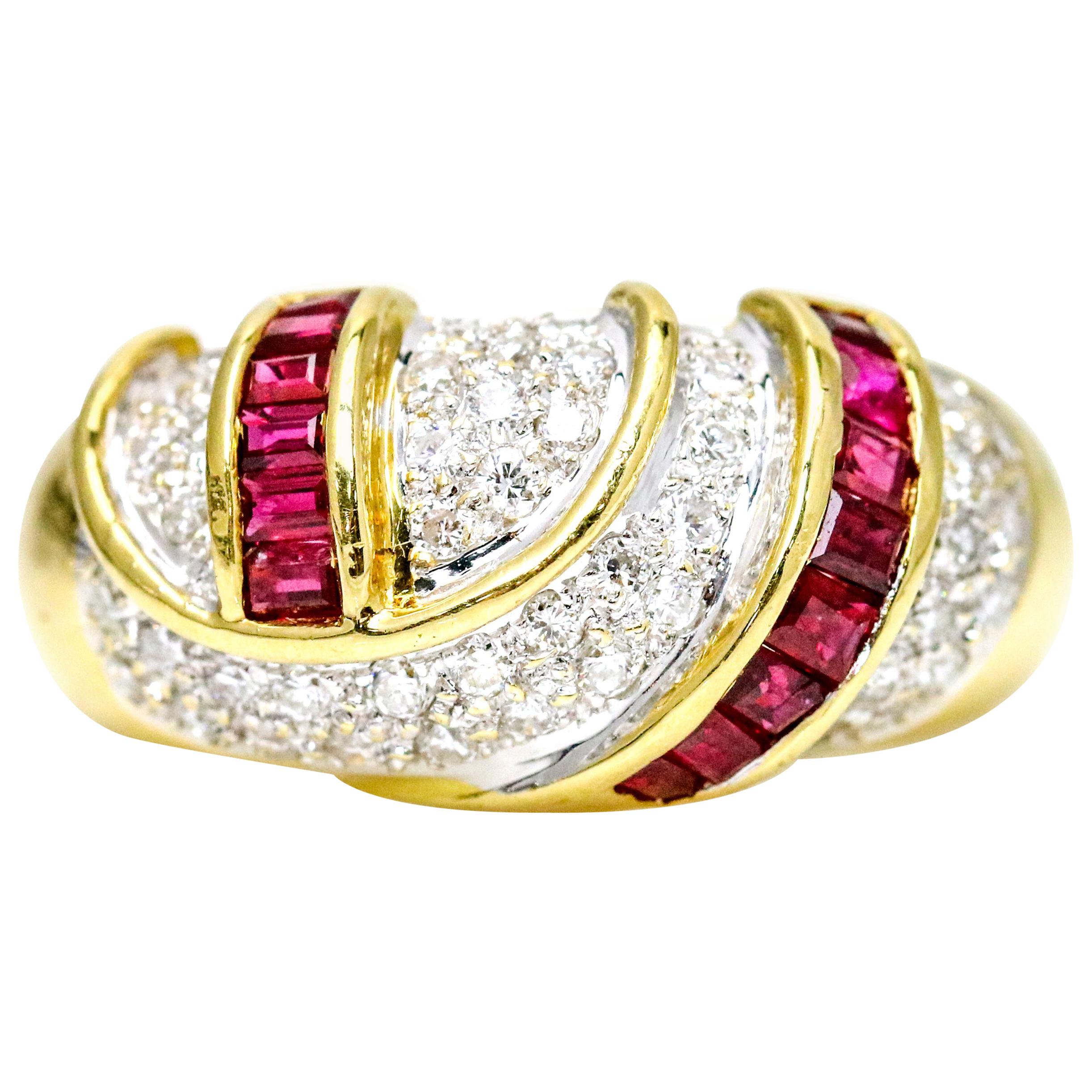 18 Karat Gold 1.80 Carat Diamond Ruby Band Ring For Sale
