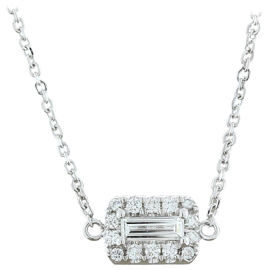 Emerald Cut Diamond Halo Gold Necklace