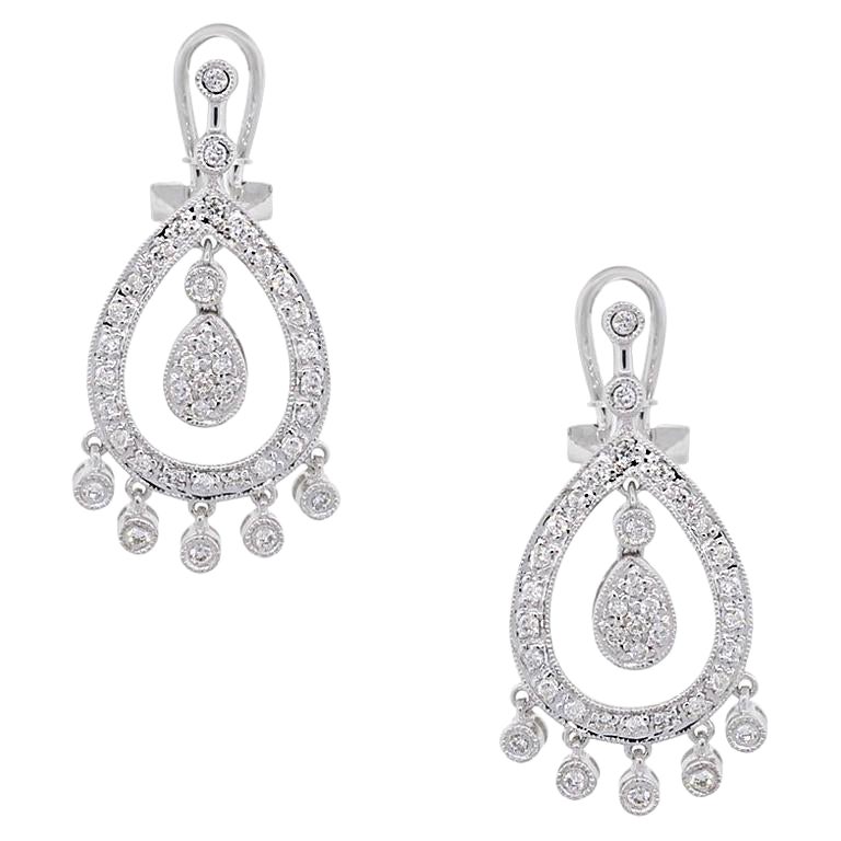 0.70 Carat Diamond Dangle Earrings 18 Karat in Stock