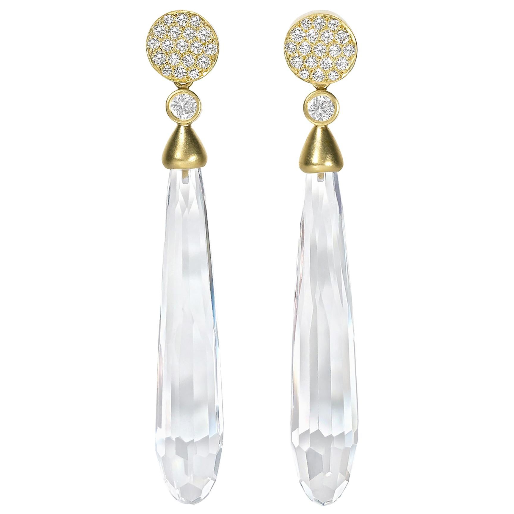 Brilliant White Diamond Stud + Detachable Rock Crystal Earrings, Susan Sadler For Sale