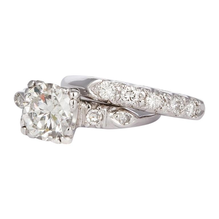 EGL Certified Platinum and Diamond Engagement Ring Wedding Set 1.70 Carat