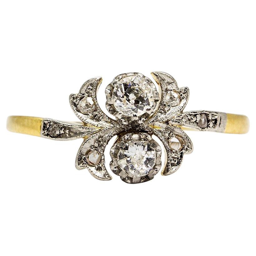 Antique Art Nouveau 18 Karat Gold and Platinum Diamonds Ring