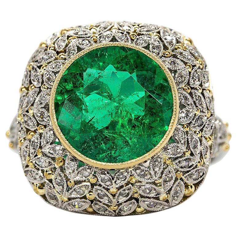 Spectacular Platinum Diamonds and GIA Certified Emerald Ring