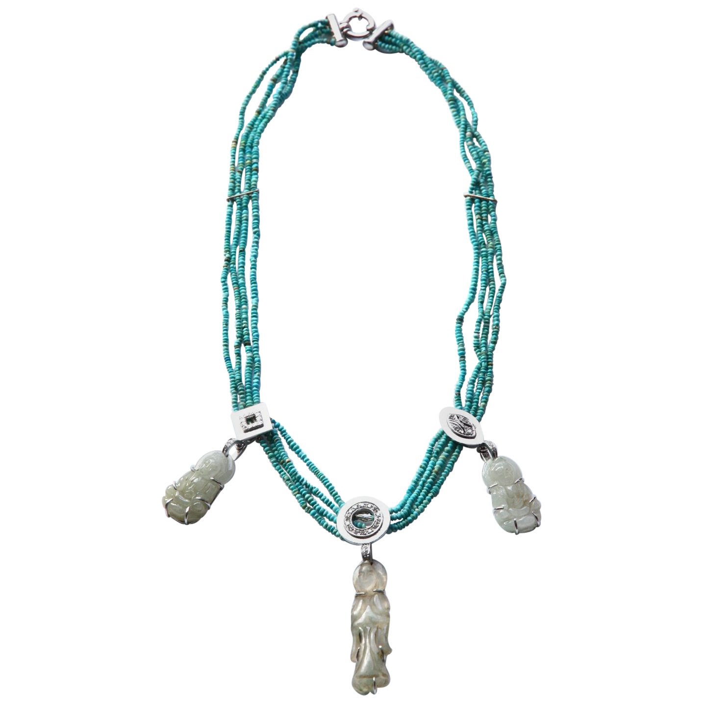 Turquoise Long Necklace Gold Ematite For Sale at 1stDibs