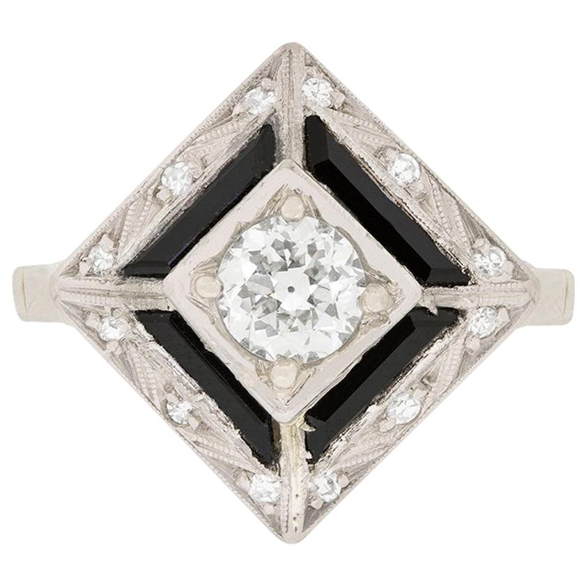 Art Deco Diamond and Onyx Cocktail Ring, circa 1920s
