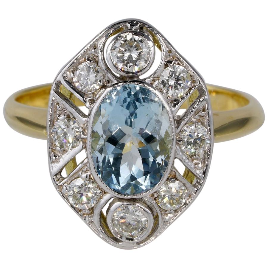 Gorgeous 1.30 Carat Natural Aquamarine .60 Carat Diamond Ballerina Ring For Sale