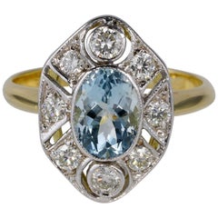 Gorgeous 1.30 Carat Natural Aquamarine .60 Carat Diamond Ballerina Ring