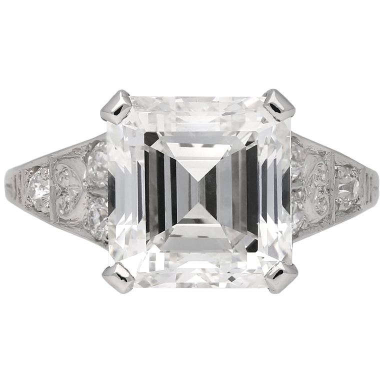 Bague Femme édwardienne Diamant Asscher 3.60ct & émeraude - Argent Sterling 925, Or Jaune 14k, Sur Mesure
