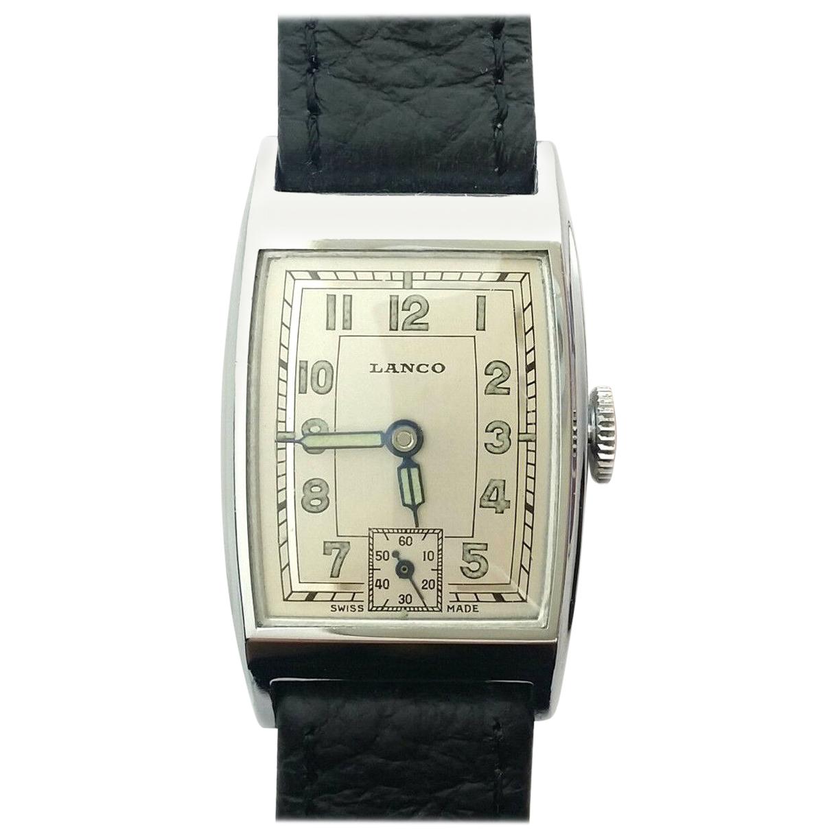 Rare Never Worn, Art Deco Swiss Tank Gentleman's Wristwatch, circa 1930