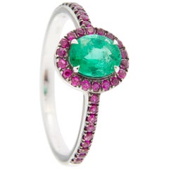Jona Emerald and Ruby 18 Karat White Gold Solitaire Ring