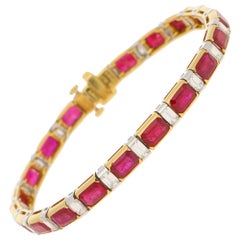 Ruby and Diamond Line Bracelet in Yellow Gold and Platinum