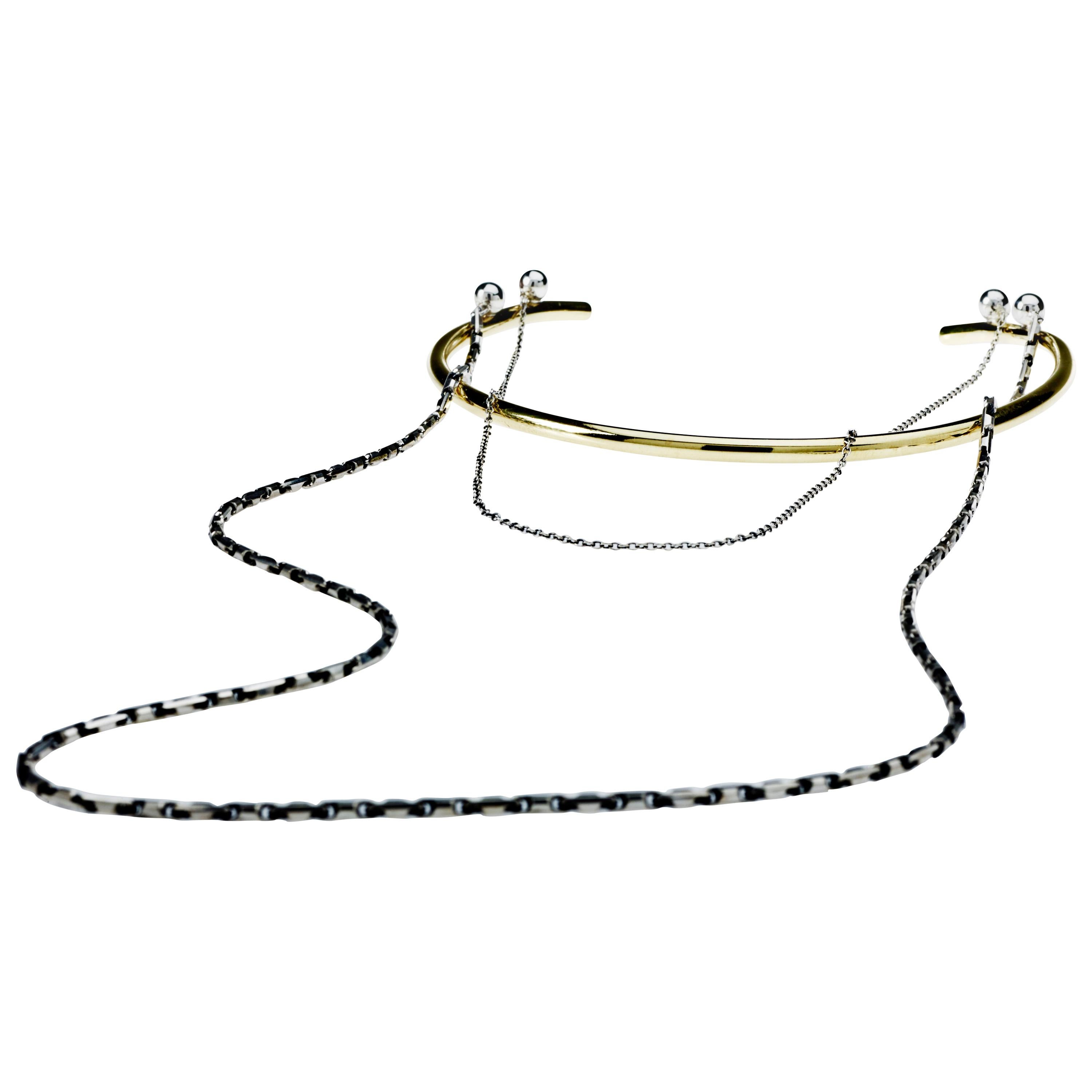 Choker Necklace Cuff Silver Brass Neck Cuff Italian Chains J Dauphin For Sale