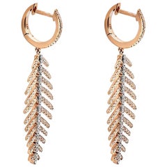 Rose Gold and Diamond Flexible Feather Leaf Drop Earrings 0.57 Carat TW