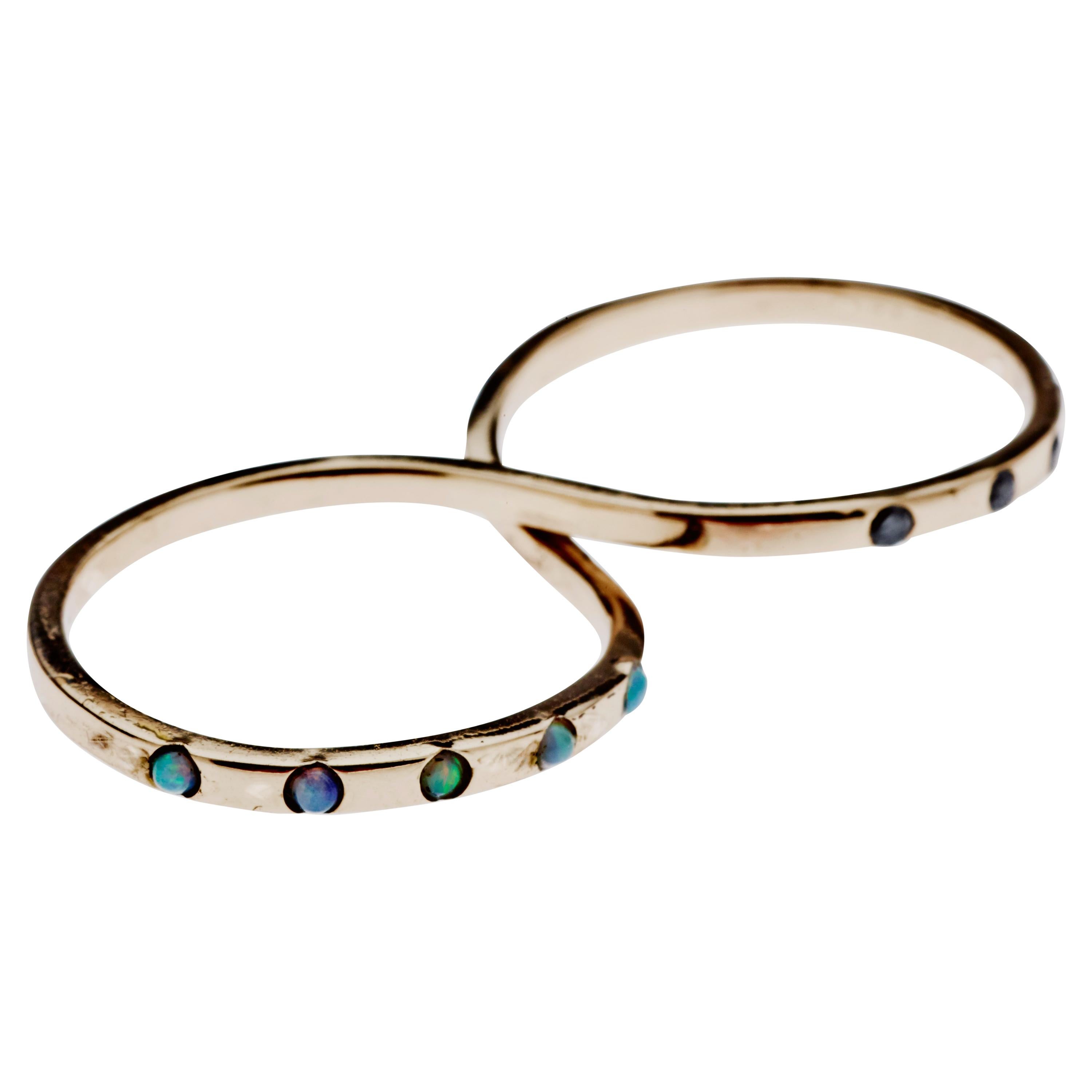 Opal Black Diamond Ring Gold Two Finger Ring J Dauphin For Sale