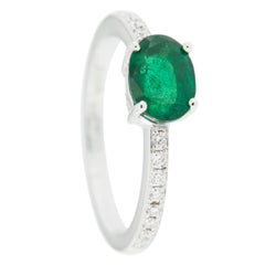 Jona Emerald and White Diamond 18 Karat White Gold Solitaire Ring