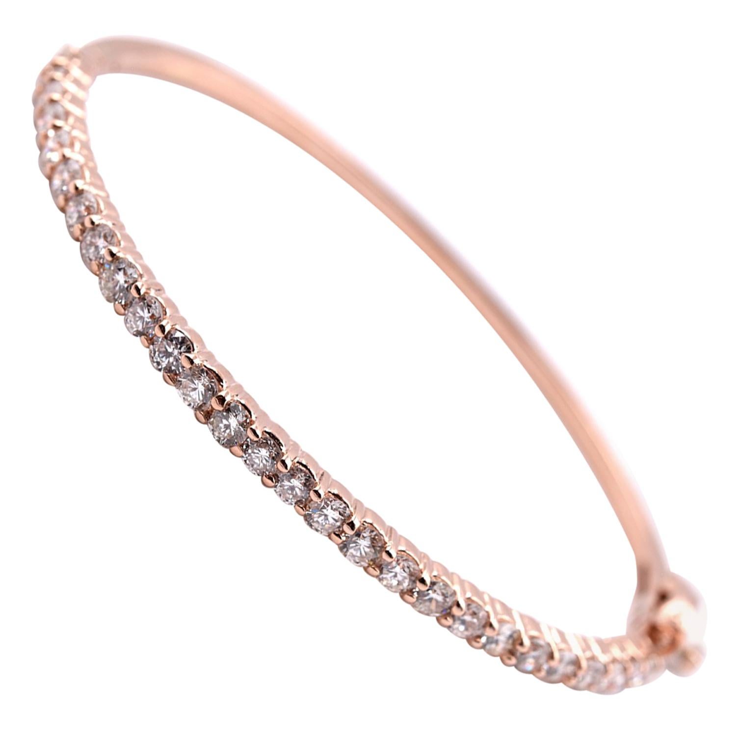 14 Karat Rose Gold Diamond Bangle