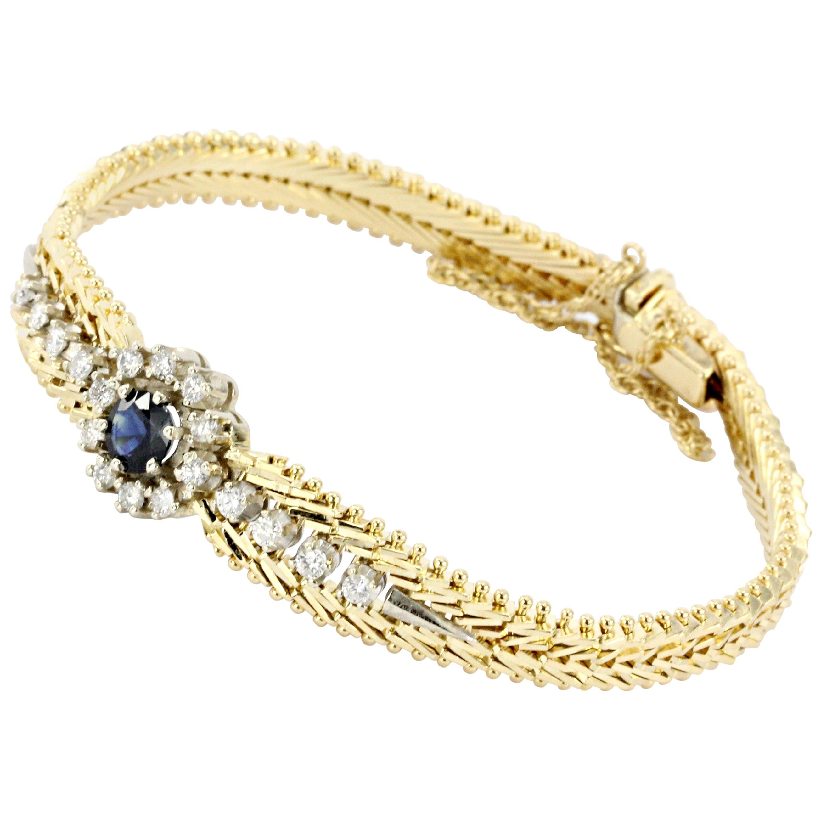 Retro Yellow and White Gold Natural Sapphire and Diamond Bracelet