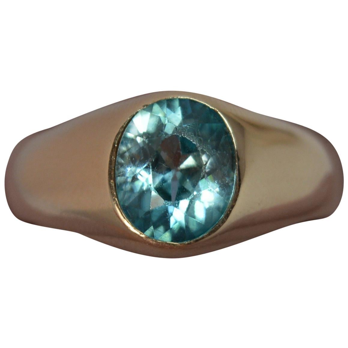 Late Victorian Large Blue Zircon 9 Carat Rose Gold Gypsy Ring