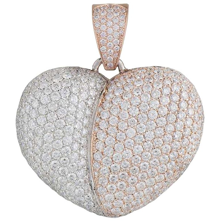 Jacob and Co 14 Karat White and Rose Gold Diamond Heart Pendant 5.25 ...