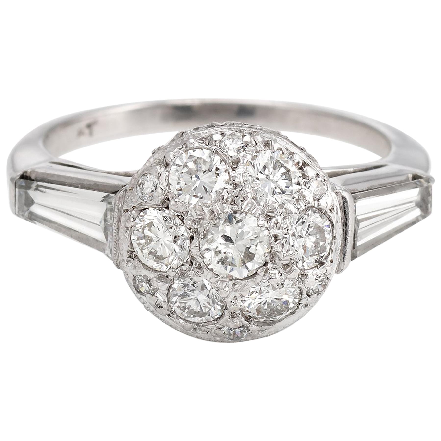 Vintage Diamond Cluster Ring Platinum Mixed Cuts Estate Fine Jewelry