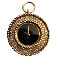 Vintage Delaneau Clock Diamond Carat 1.80 Gold 18 Karat Pendant