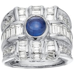 Diamond & sapphire 18K white gold ring - a dramatic statement piece