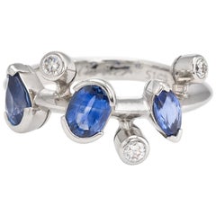 Vintage Cartier Meli Melo Blue Sapphire Diamond Ring Platinum Estate Jewelry