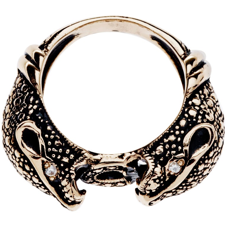 White Diamond Jaguar Ring Gold J Dauphin For Sale at 1stdibs