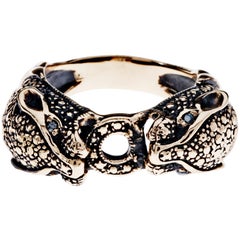Jaguar Ring Black Diamond Double Head Gold Animal Jewelry J Dauphin