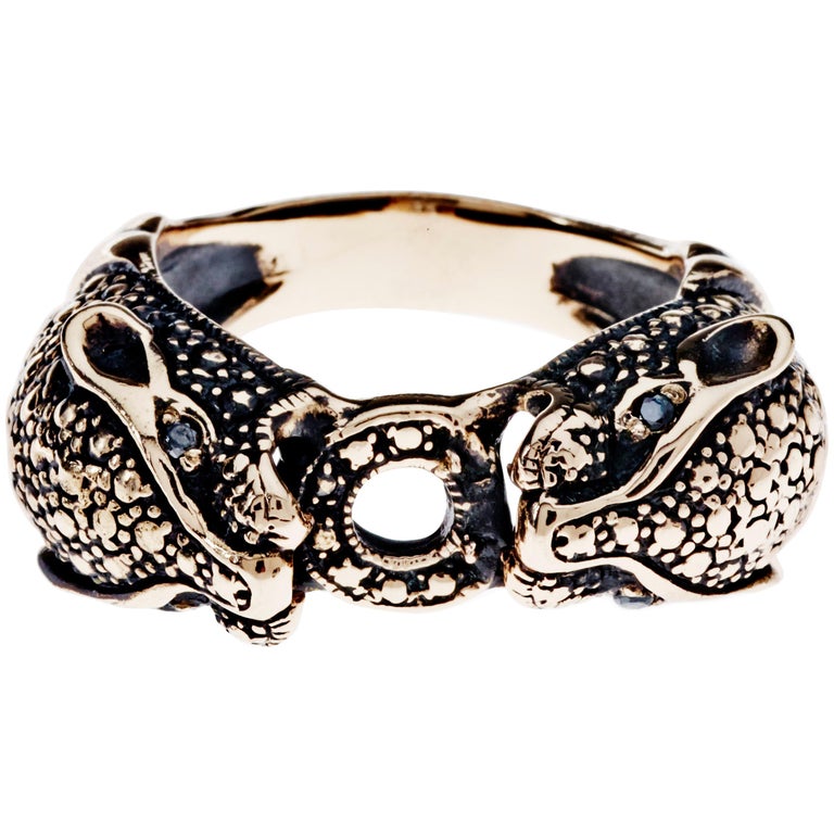 Black Diamond Jaguar Ring Gold J Dauphin For Sale at 1stDibs