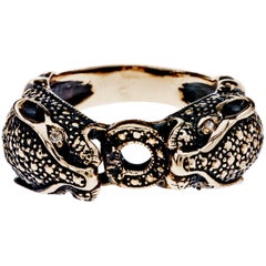 Orange Sapphire Double Head Jaguar Ring Antique Gold Animal Ring J Dauphin