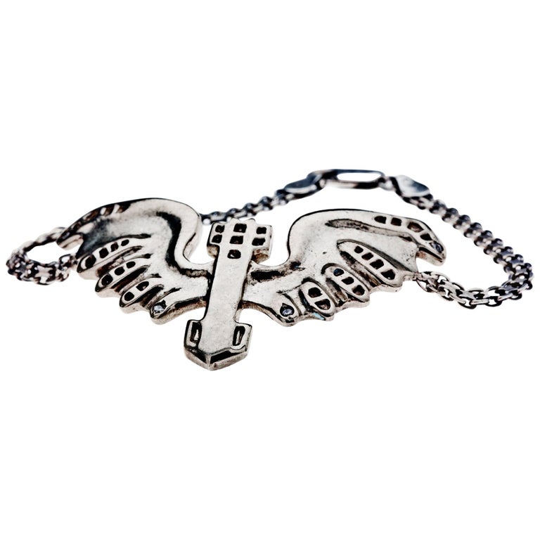 White Diamond Chain Link Bracelet Sterling Silver Eagle Animal Jewelry