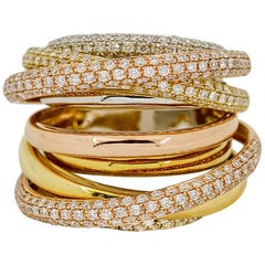 2.43 Carat 18 Karat Tri-Gold Diamond 9-Band Crossover Fashion Ring