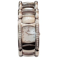 Beluga Manchette Diamond Bezel Steel Bracelet with White Mother of Pearl Dial