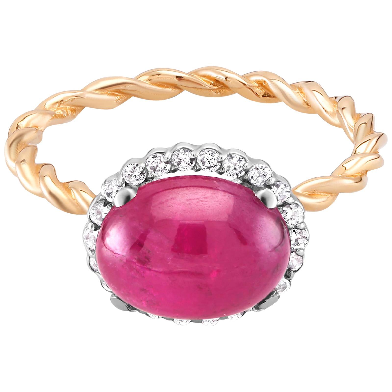 Cabochon Ruby and Diamond White and Rose Gold Cocktail Ring