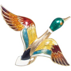 18 Karat Enameled Mallard Duck Brooch