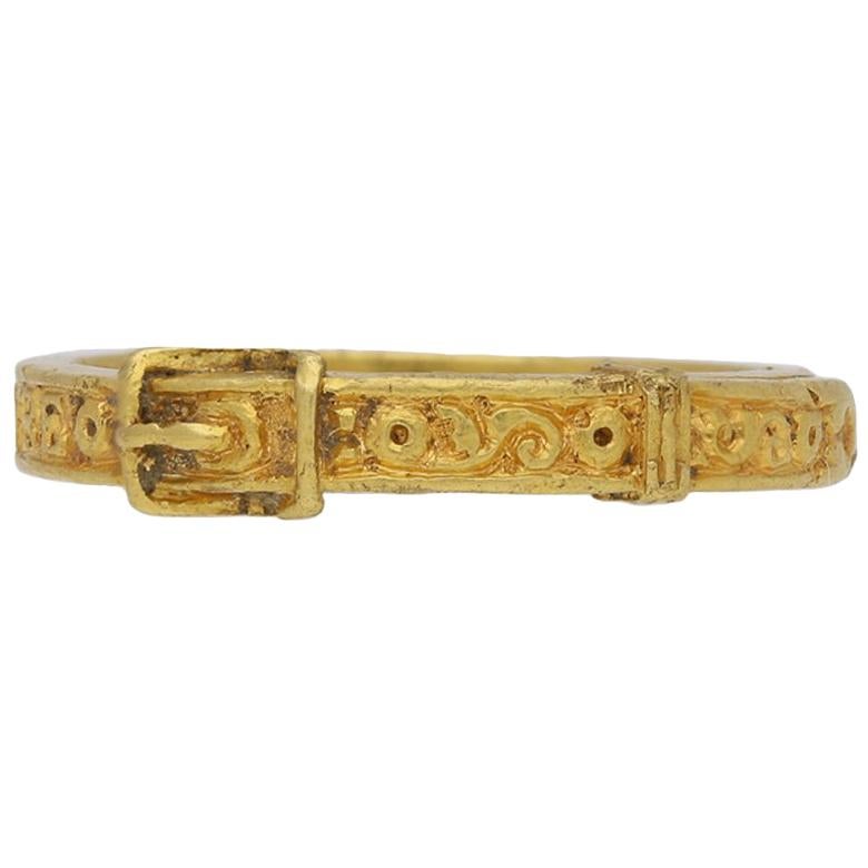 15th Century Engraved Gold Buckle Ring, circa 1500 For Sale