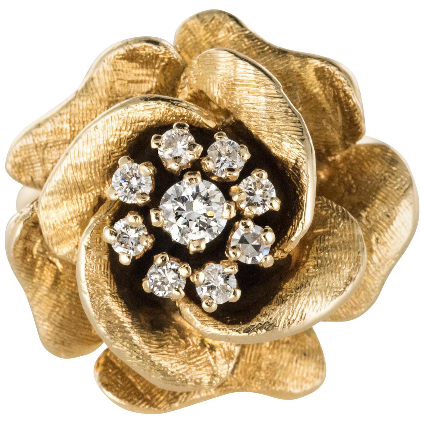 1960s Retro Rose-Shaped Diamonds Yellow Gold Ring