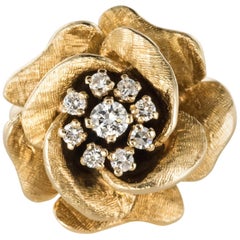 1960s Retro Rose-Shaped Diamonds Yellow Gold Ring