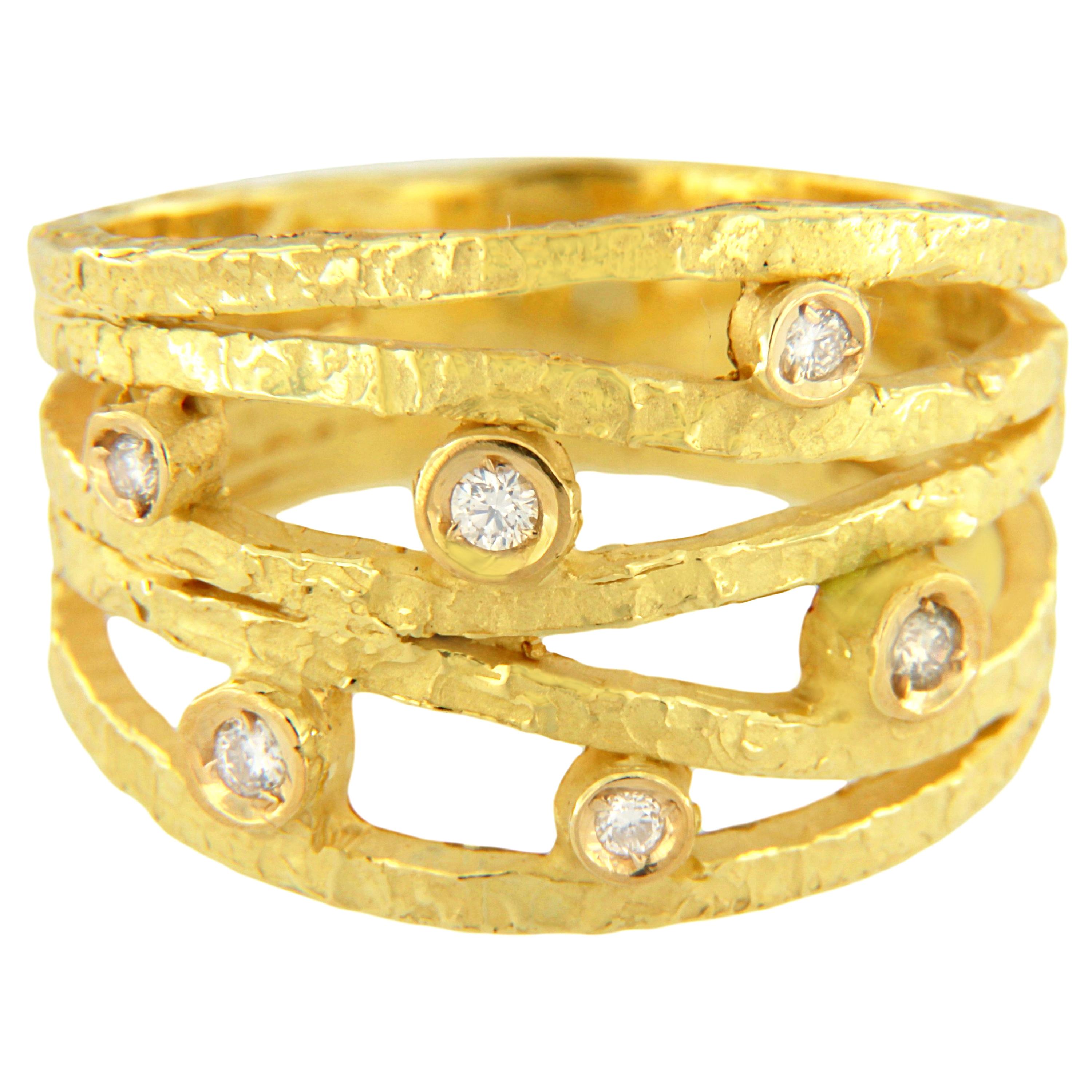 Sacchi Diamonds Gemstone 18 Karat Satin Yellow Gold Wire Band Ring For Sale