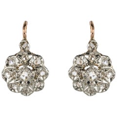 French 19th Century Diamond 18 Karat Gold Daisy Earrings